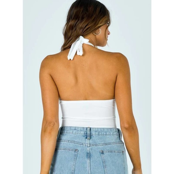 Princess Polly Womens London Halter Bodysuit Size 4 White Cutout Tie Front - Picture 2 of 6